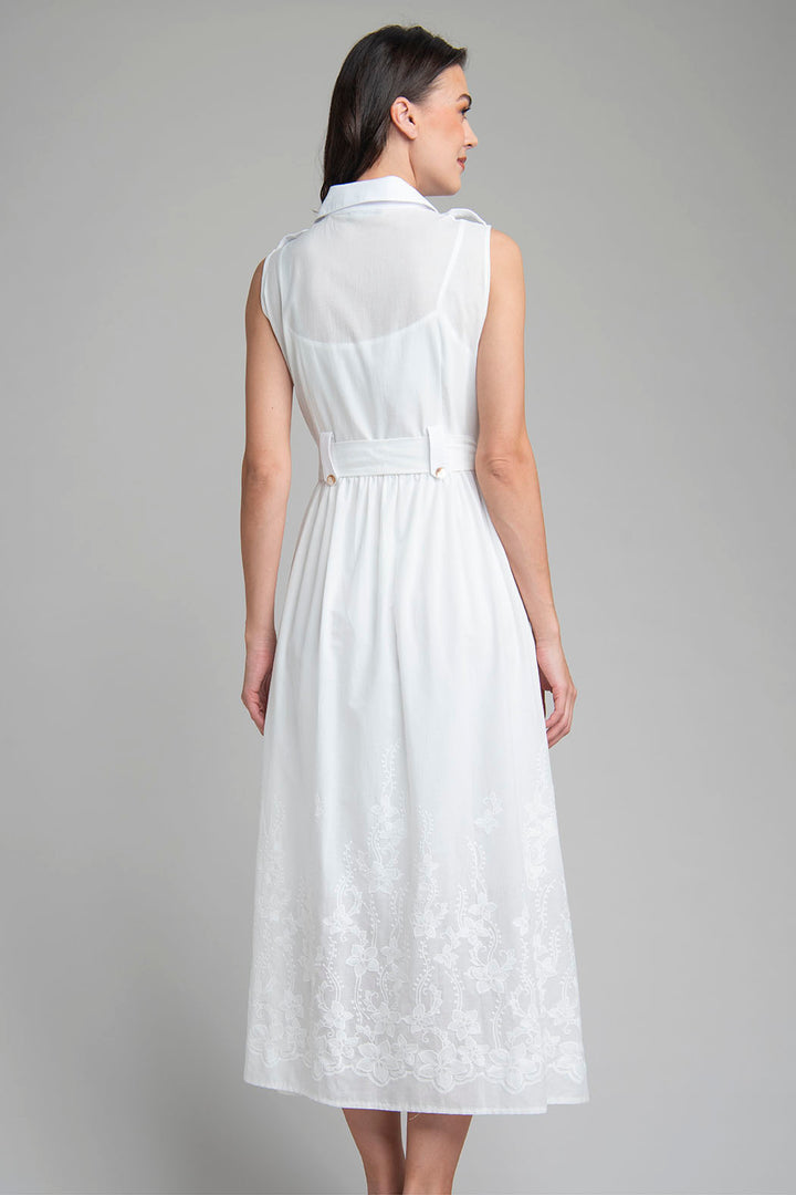 Vestido Camisero Sin Mangas Con Bordado Floral