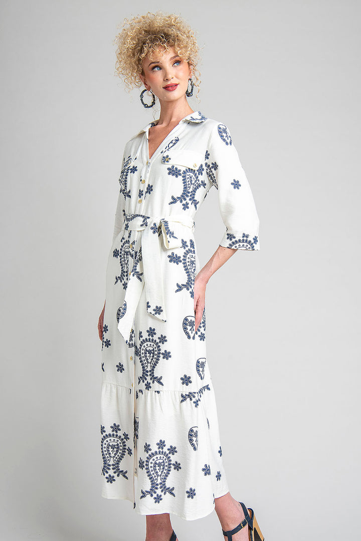 Maxi Vestido Camisero Con Bordado