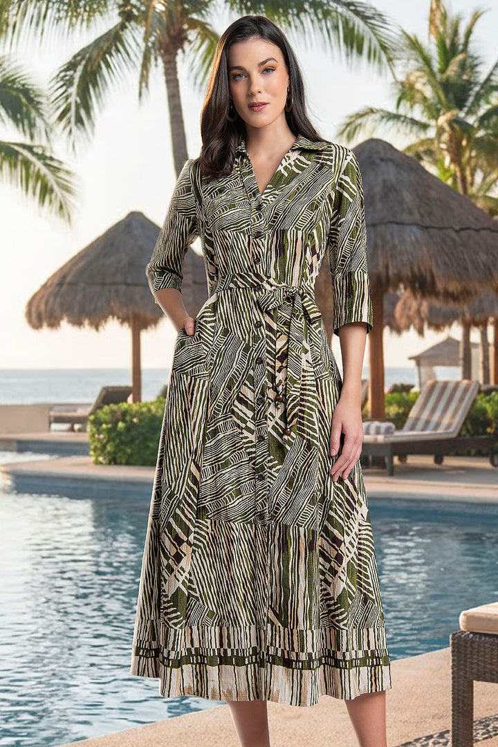 Maxi Vestido Estampado Con Botones Al Frente