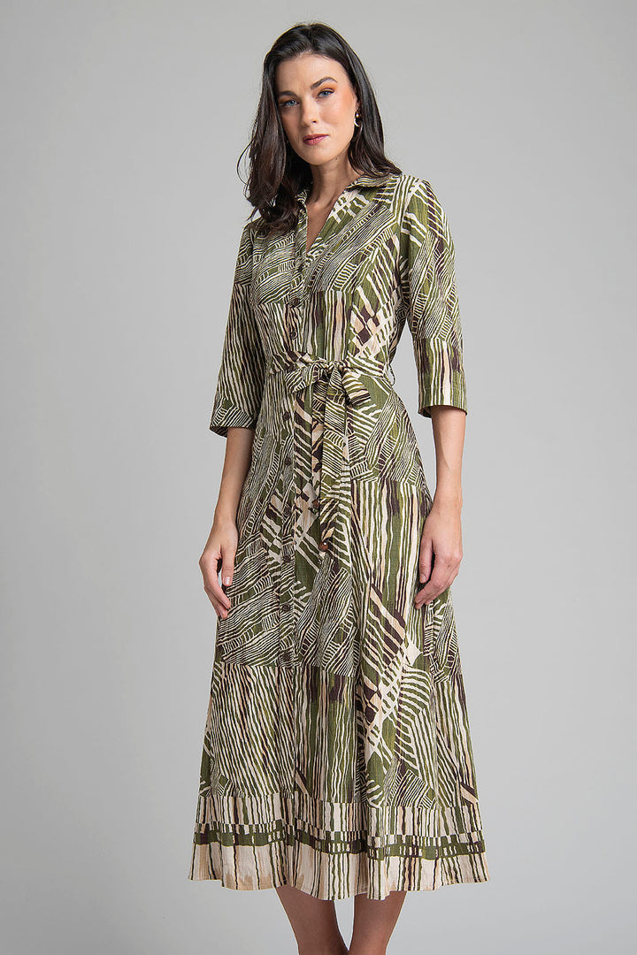 Maxi Vestido Estampado Con Botones Al Frente