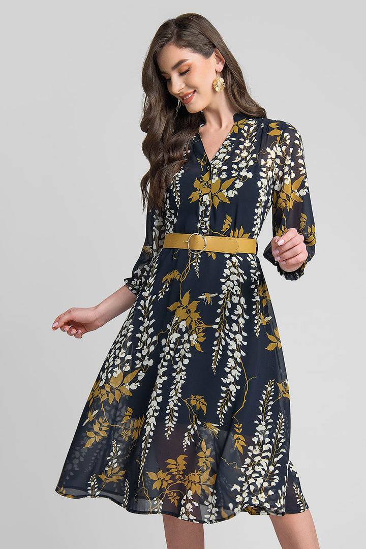 Vestido Estampado Floral Con Cinturon