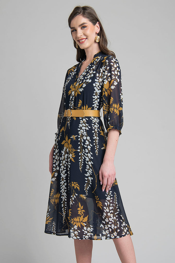 Vestido Estampado Floral Con Cinturon