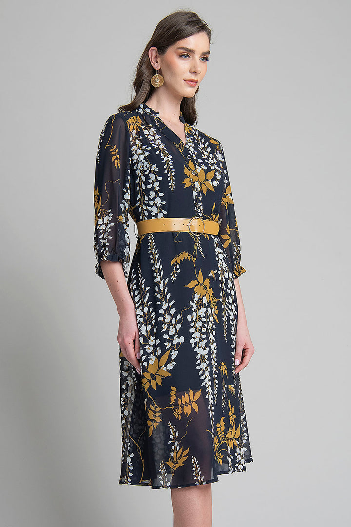 Vestido Estampado Floral Con Cinturon