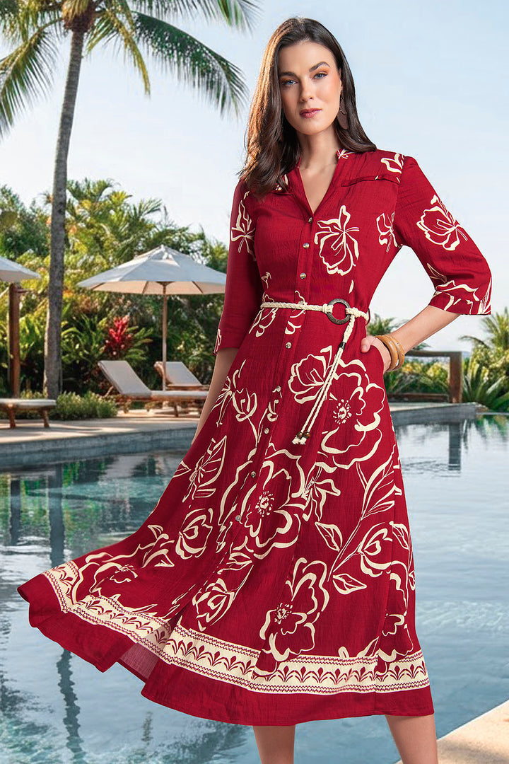 Vestido Estampado Con Manga 3/4