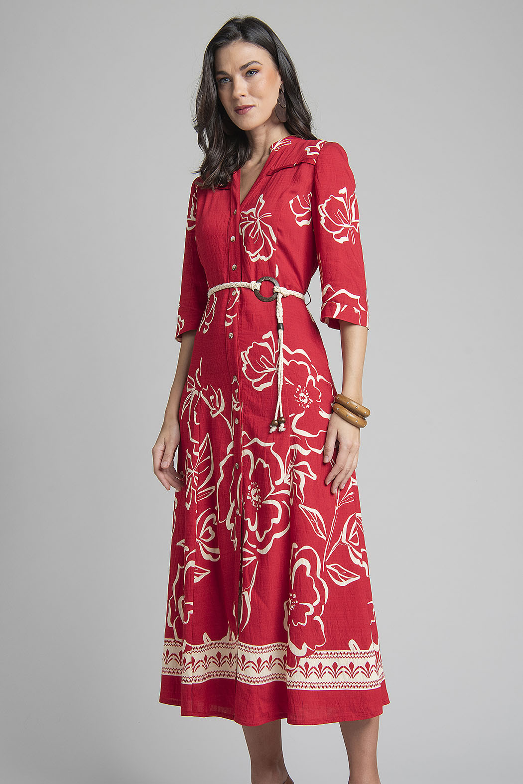 Vestido Estampado Con Manga 3/4