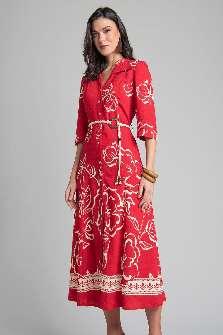 Vestido Estampado Con Manga 3/4