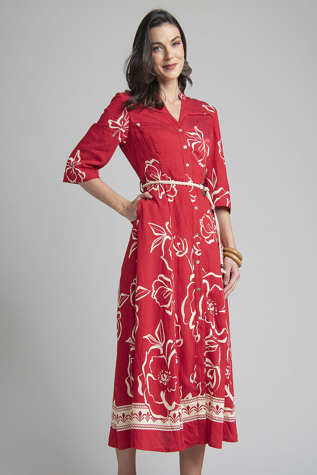 Vestido Estampado Con Manga 3/4