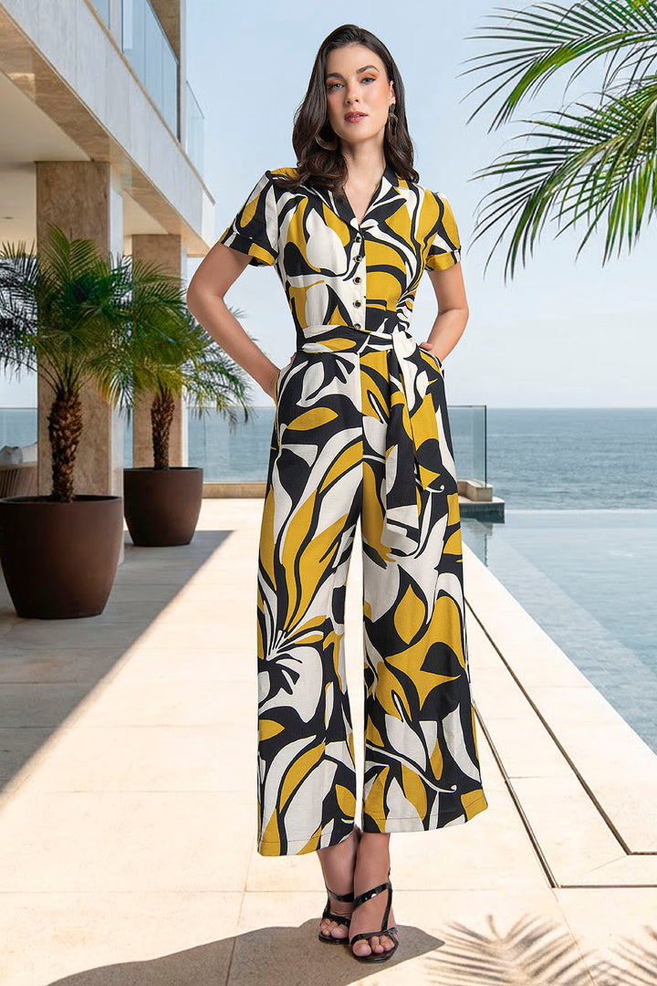 Jumpsuit Estampado Con Manga Corta