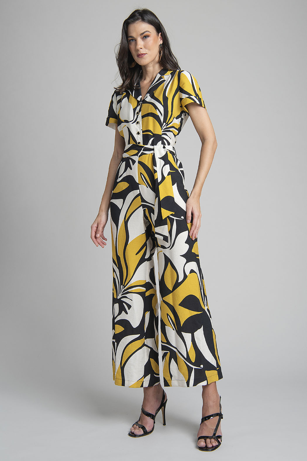 Jumpsuit Estampado Con Manga Corta