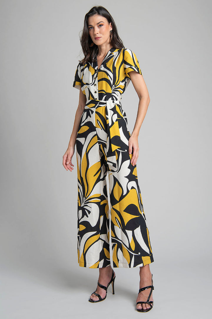 Jumpsuit Estampado Con Manga Corta