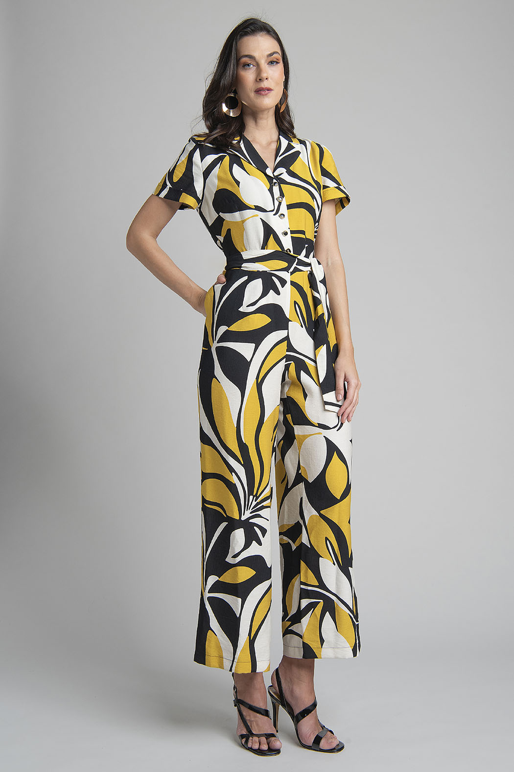 Jumpsuit Estampado Con Manga Corta