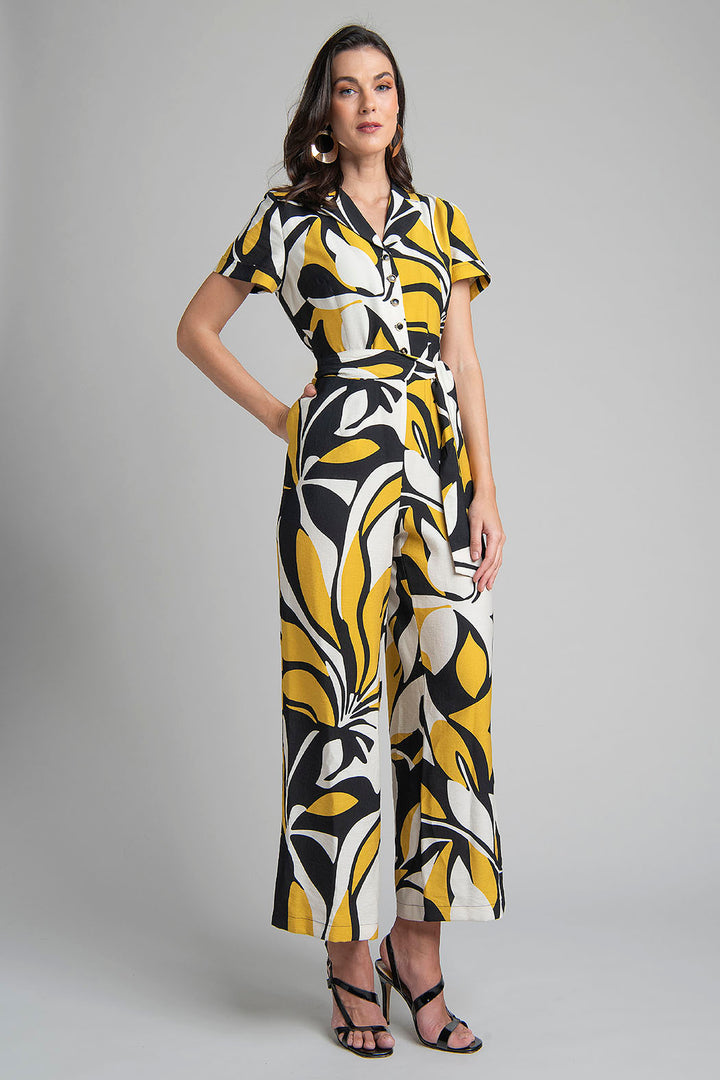 Jumpsuit Estampado Con Manga Corta