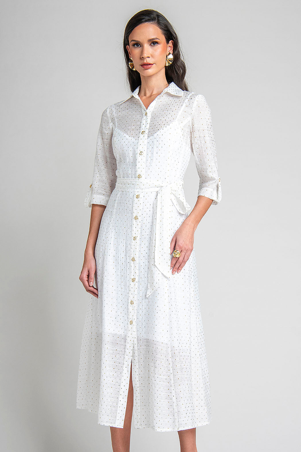 Maxi Vestido Camisero Con Puntos