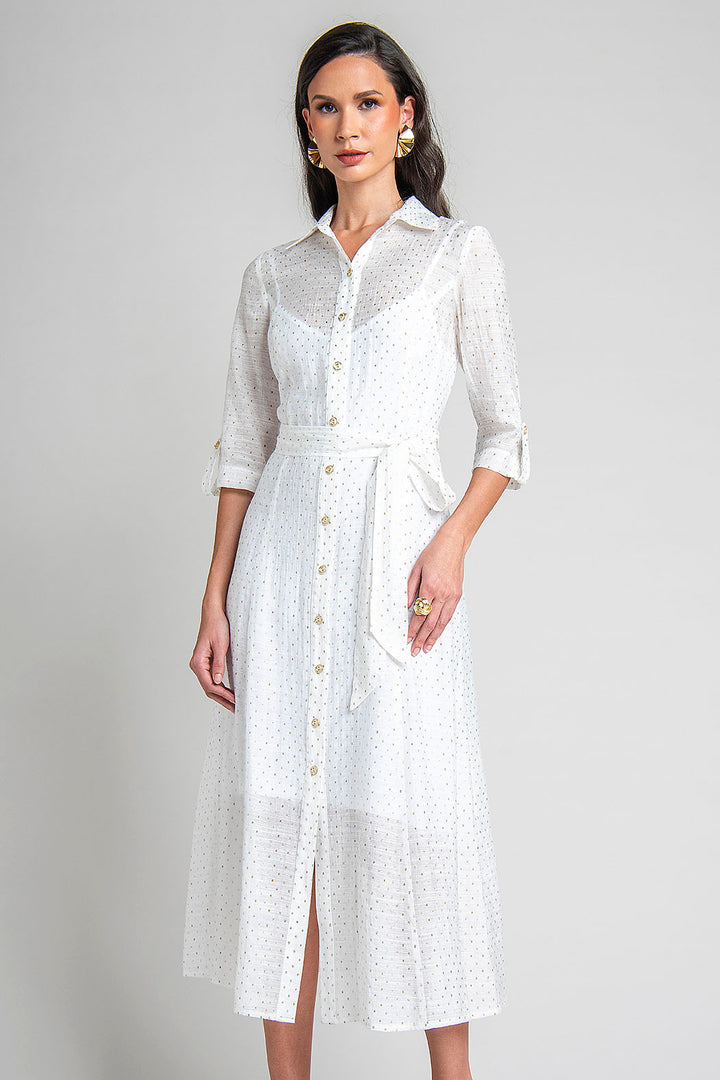 Maxi Vestido Camisero Con Puntos