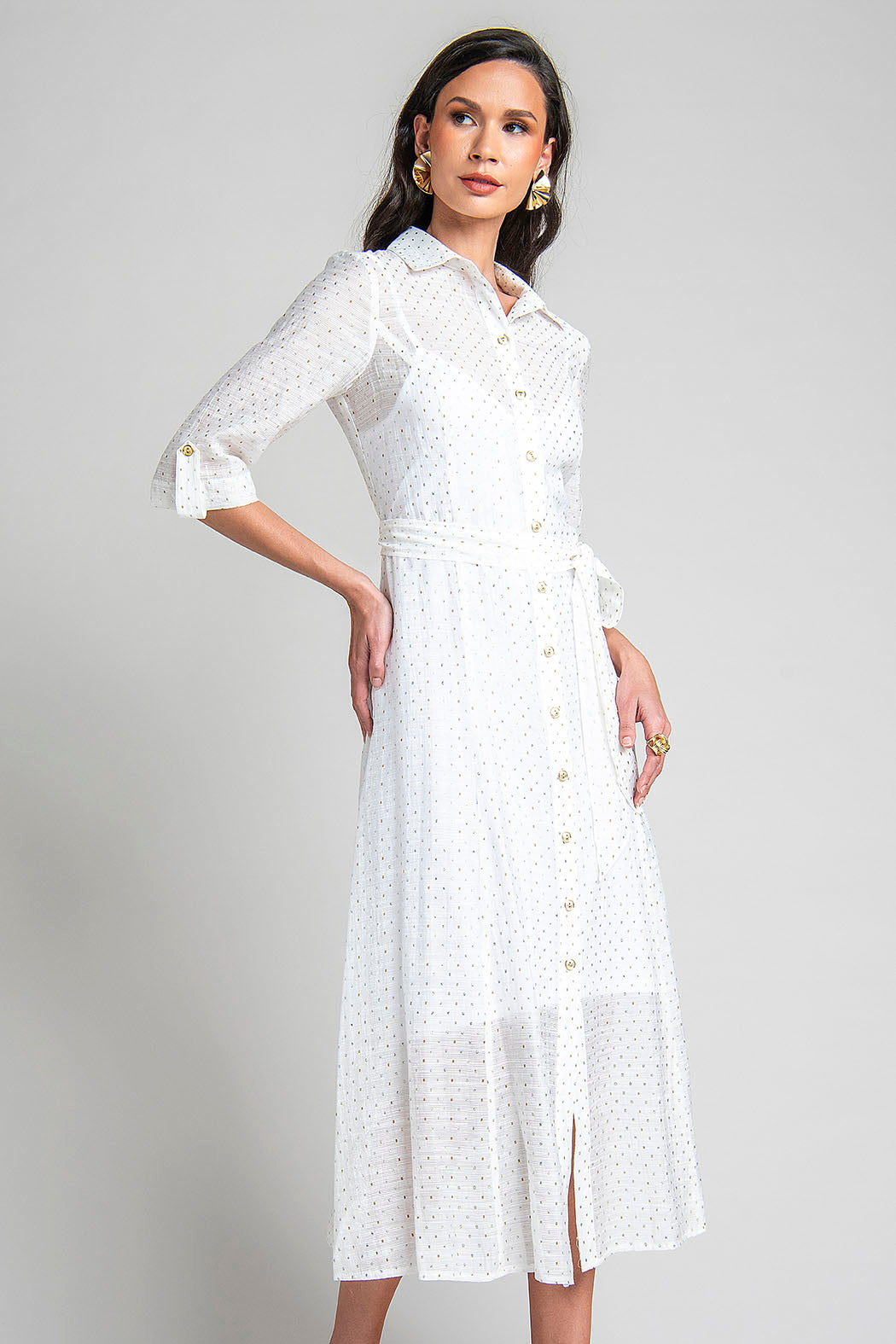 Maxi Vestido Camisero Con Puntos