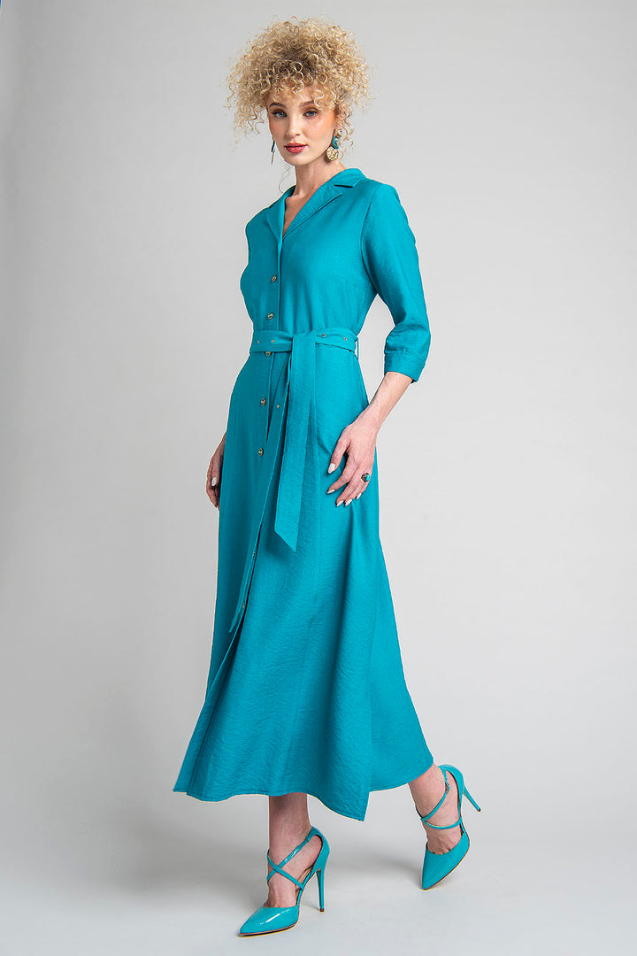 Maxi Vestido Camisero Con Abertura En Costados