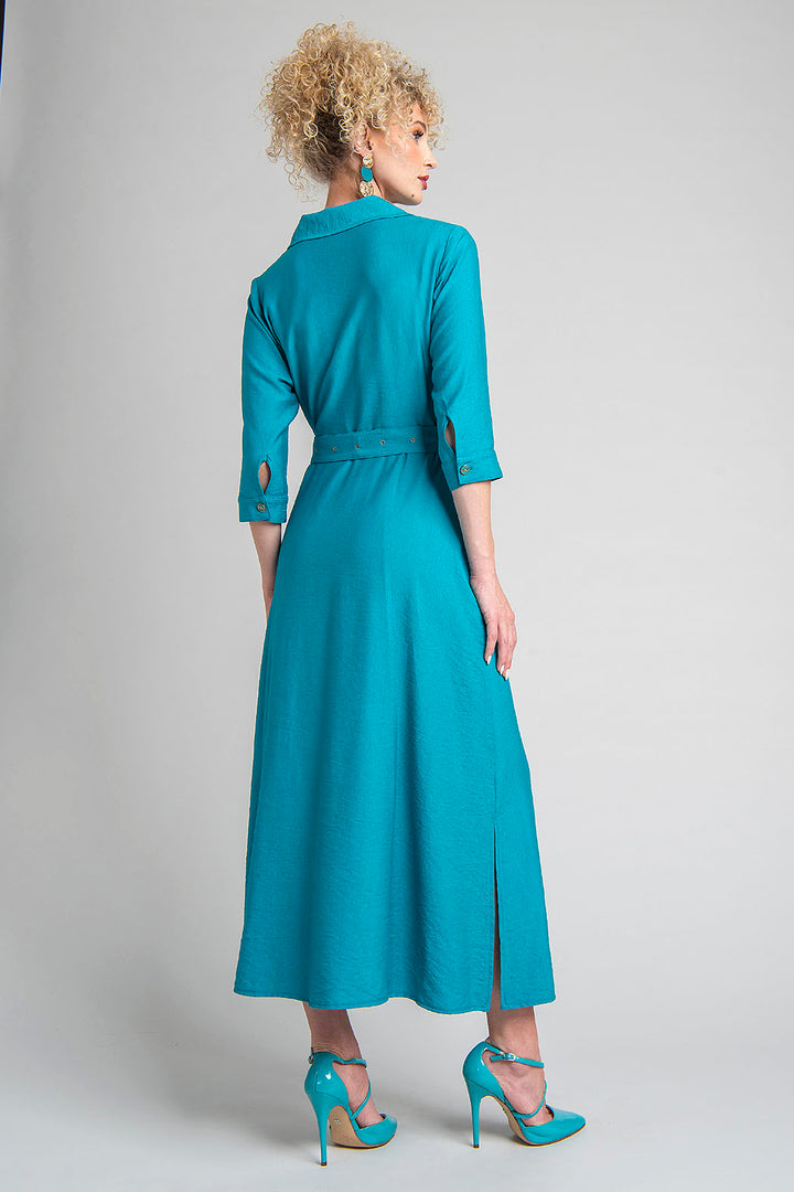 Maxi Vestido Camisero Con Abertura En Costados