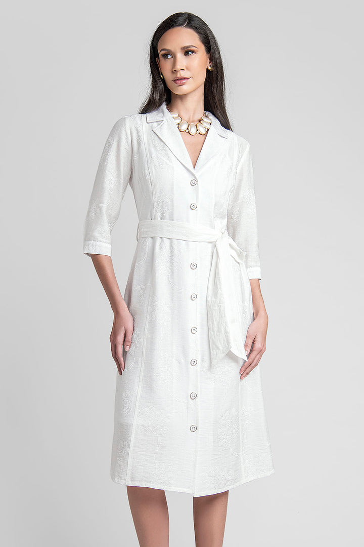 Vestido Camisero Con Bordado Sutil