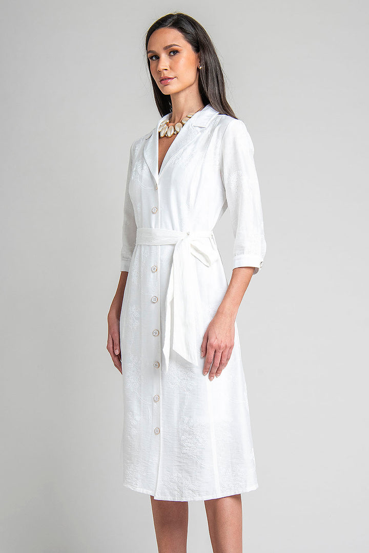 Vestido Camisero Con Bordado Sutil
