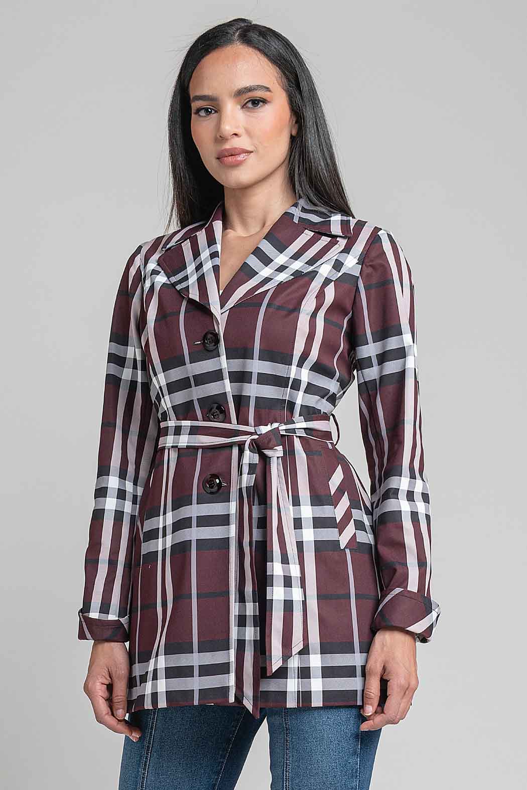 Gabardina Con Estampado De Cuadros