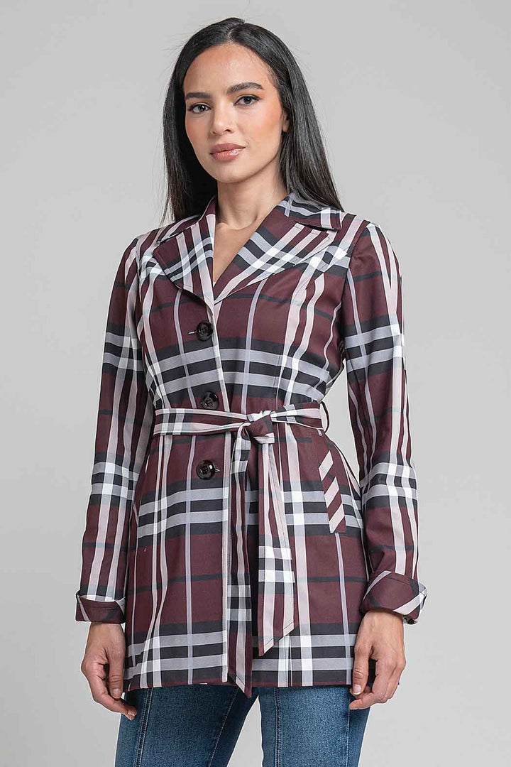 Gabardina Con Estampado De Cuadros