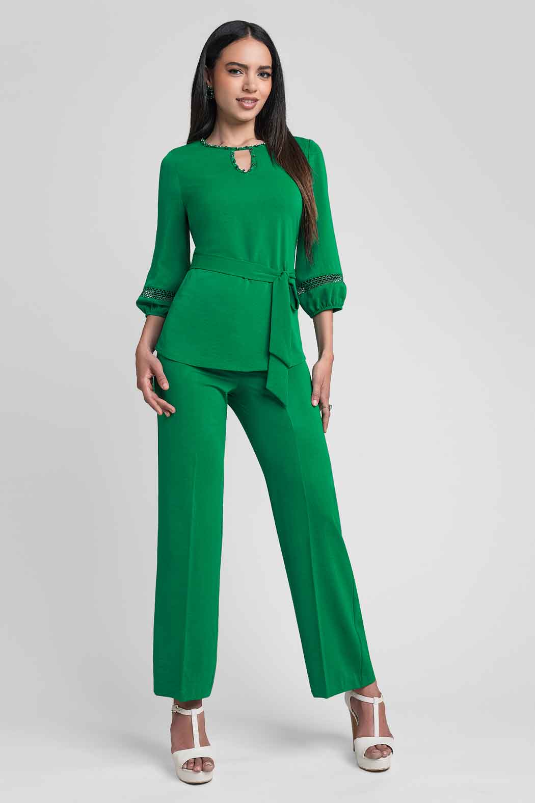 Conjunto De Pantalon Y Blusa Con Jareta En Cintura
