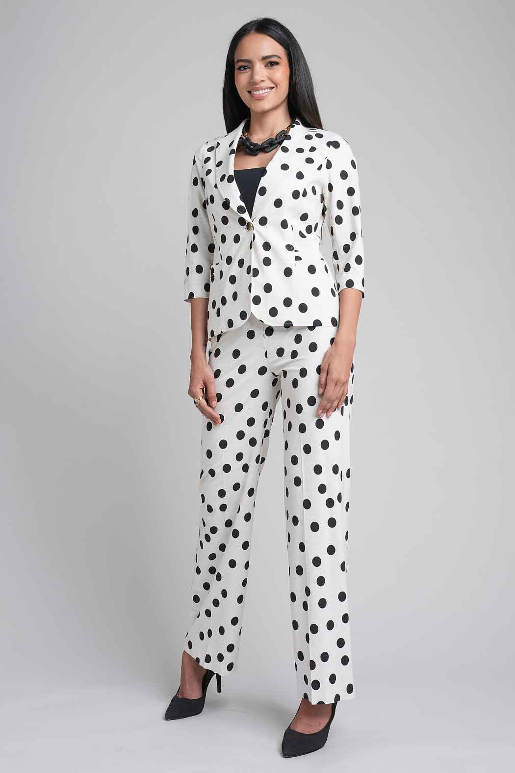 Conjunto De Pantalon Con Saco Estampado De Lunares