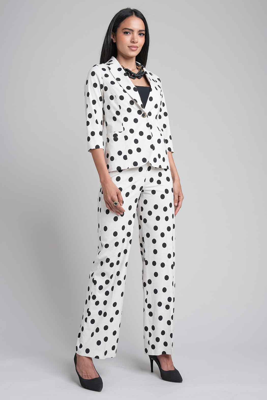 Conjunto De Pantalon Con Saco Estampado De Lunares