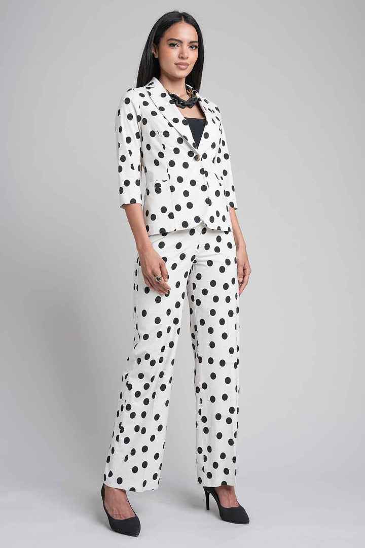 Conjunto De Pantalon Con Saco Estampado De Lunares