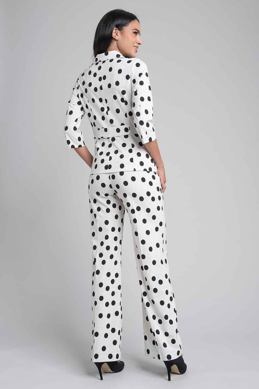 Conjunto De Pantalon Con Saco Estampado De Lunares