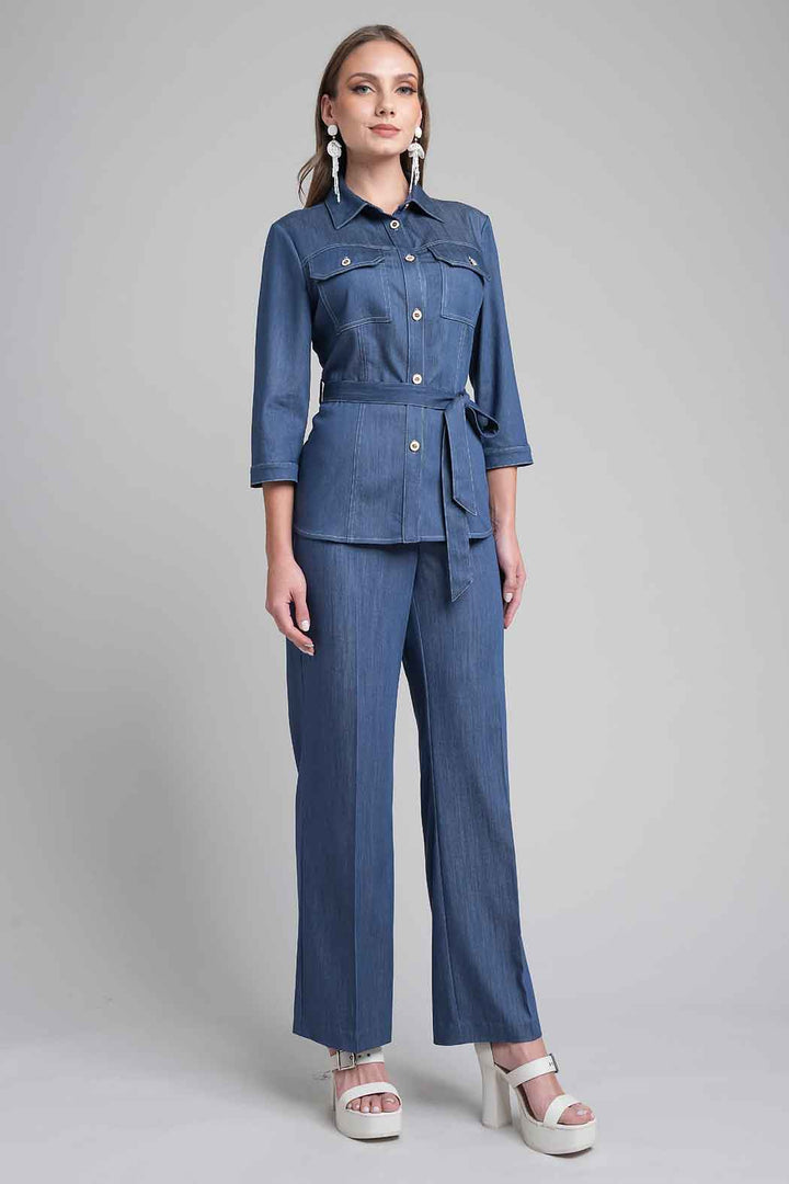 Conjunto De Pantalon Y Blusa Con Cinturon