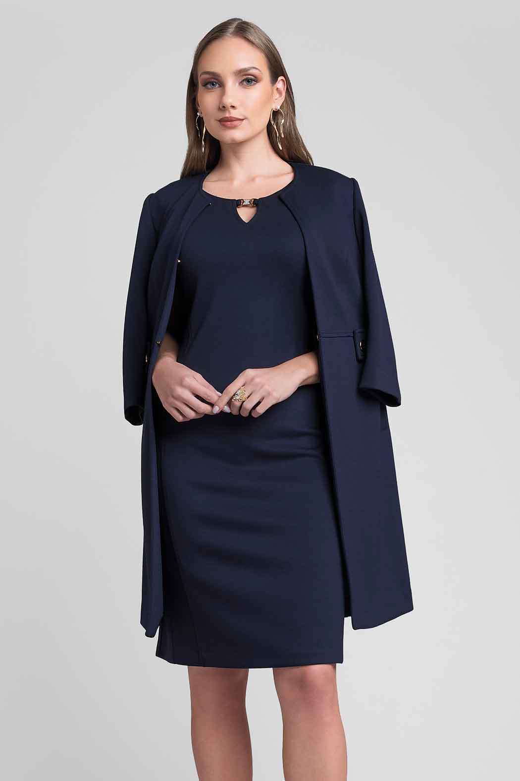 Vestido Liso Con Saco Largo