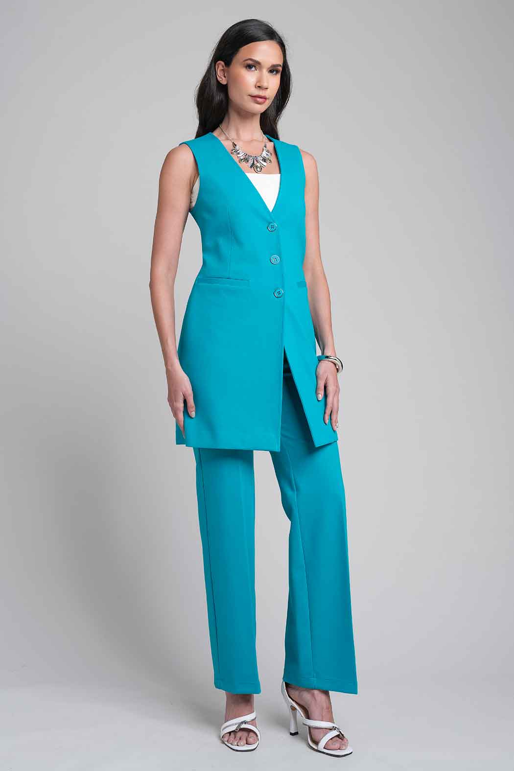 Conjunto De Pantalon Con Chaleco Largo