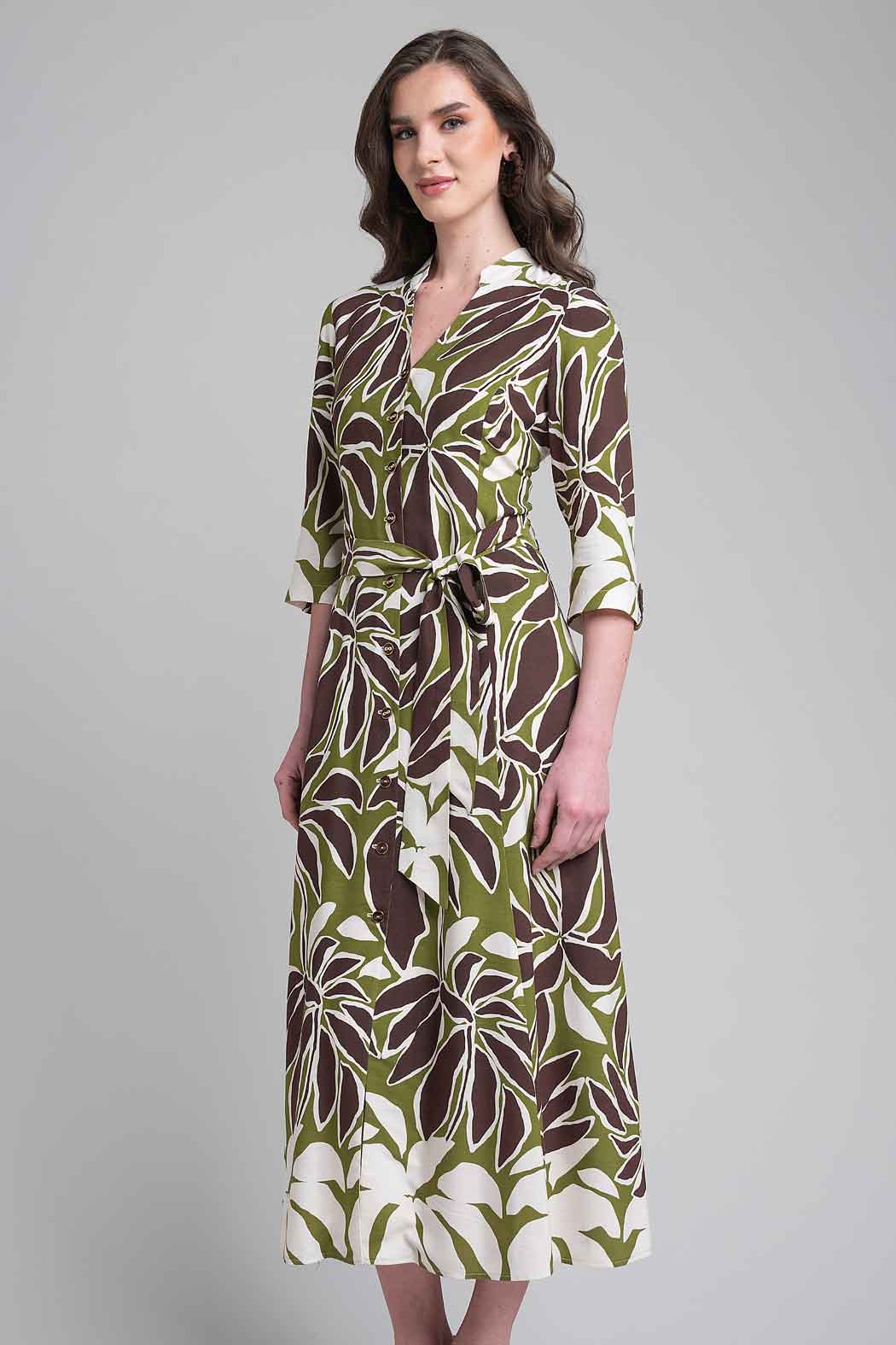 Vestido Estampado Con Manga 3/4
