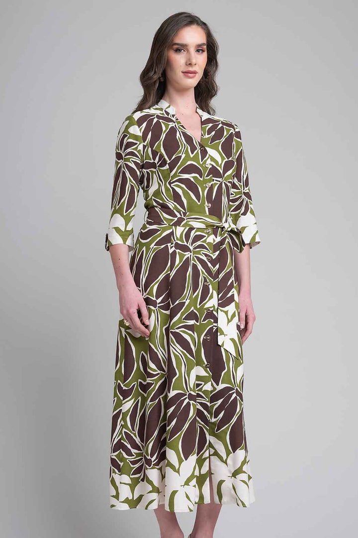 Vestido Estampado Con Manga 3/4