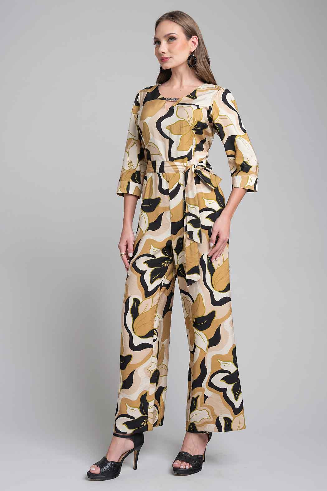 Jumpsuit Estampado Con Manga 3/4