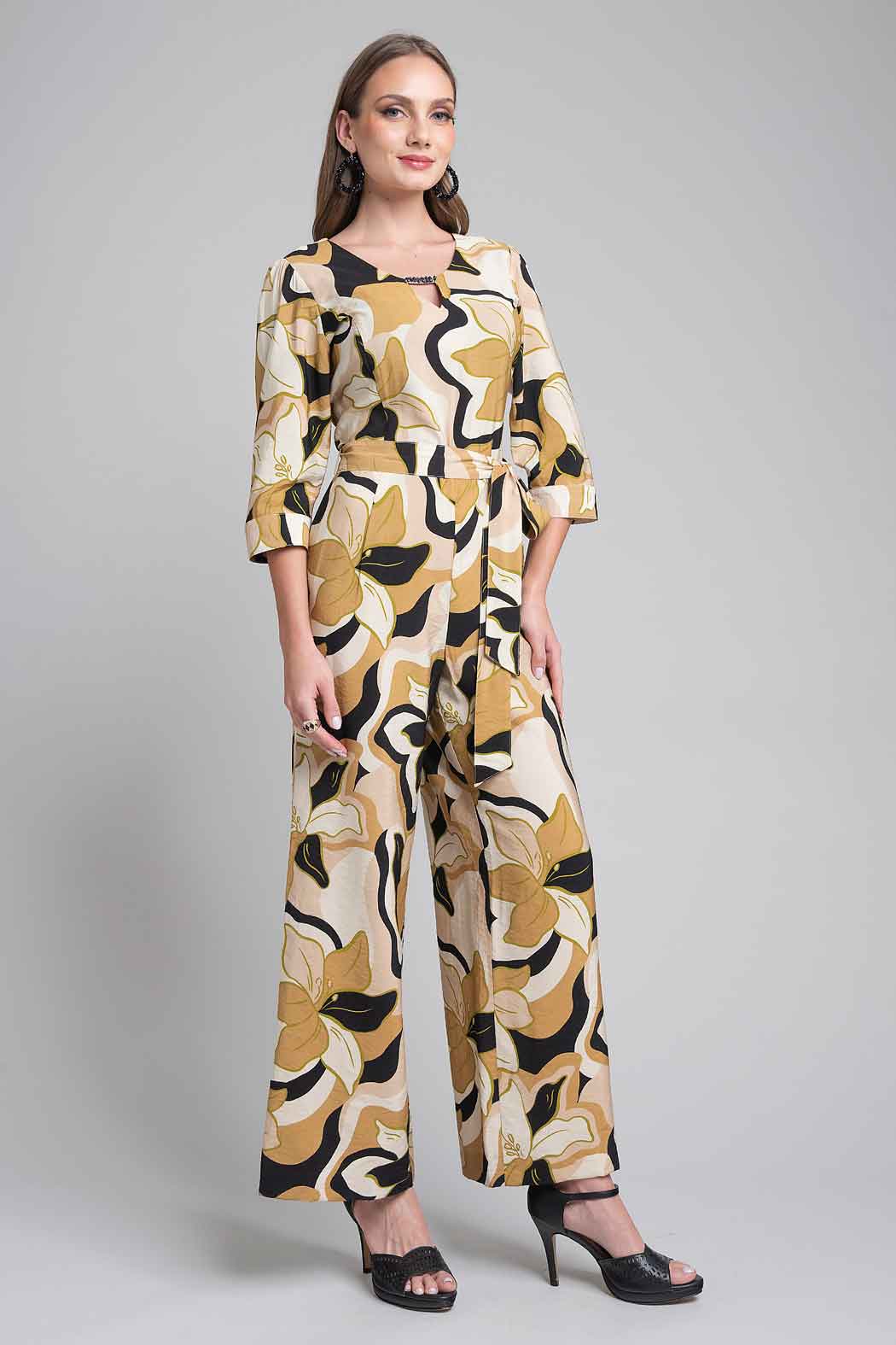 Jumpsuit Estampado Con Manga 3/4