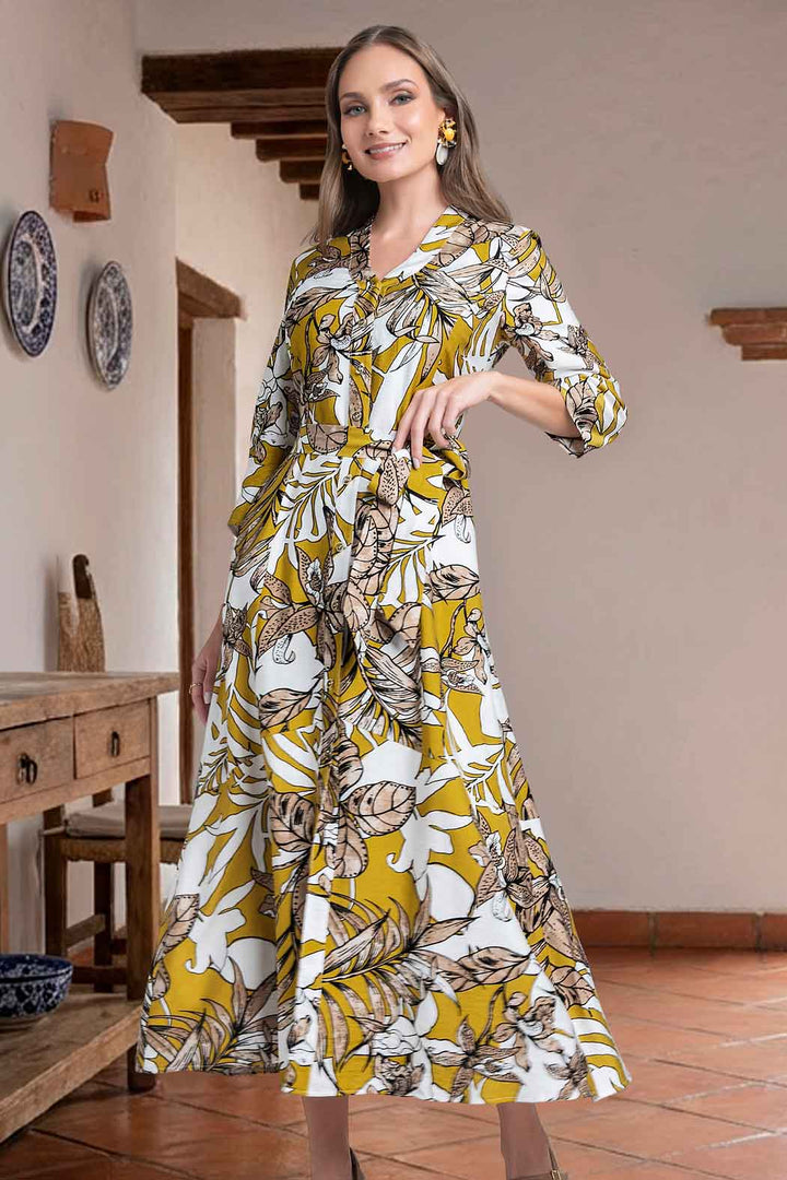 Vestido Estampado De Hojas