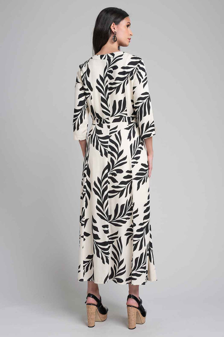 Maxi Vestido Camisero Estampado De Hojas