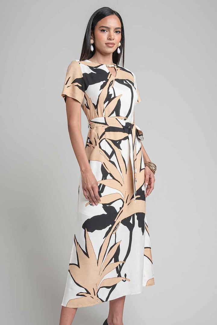 Maxi Vestido Estampado Con Manga Corta