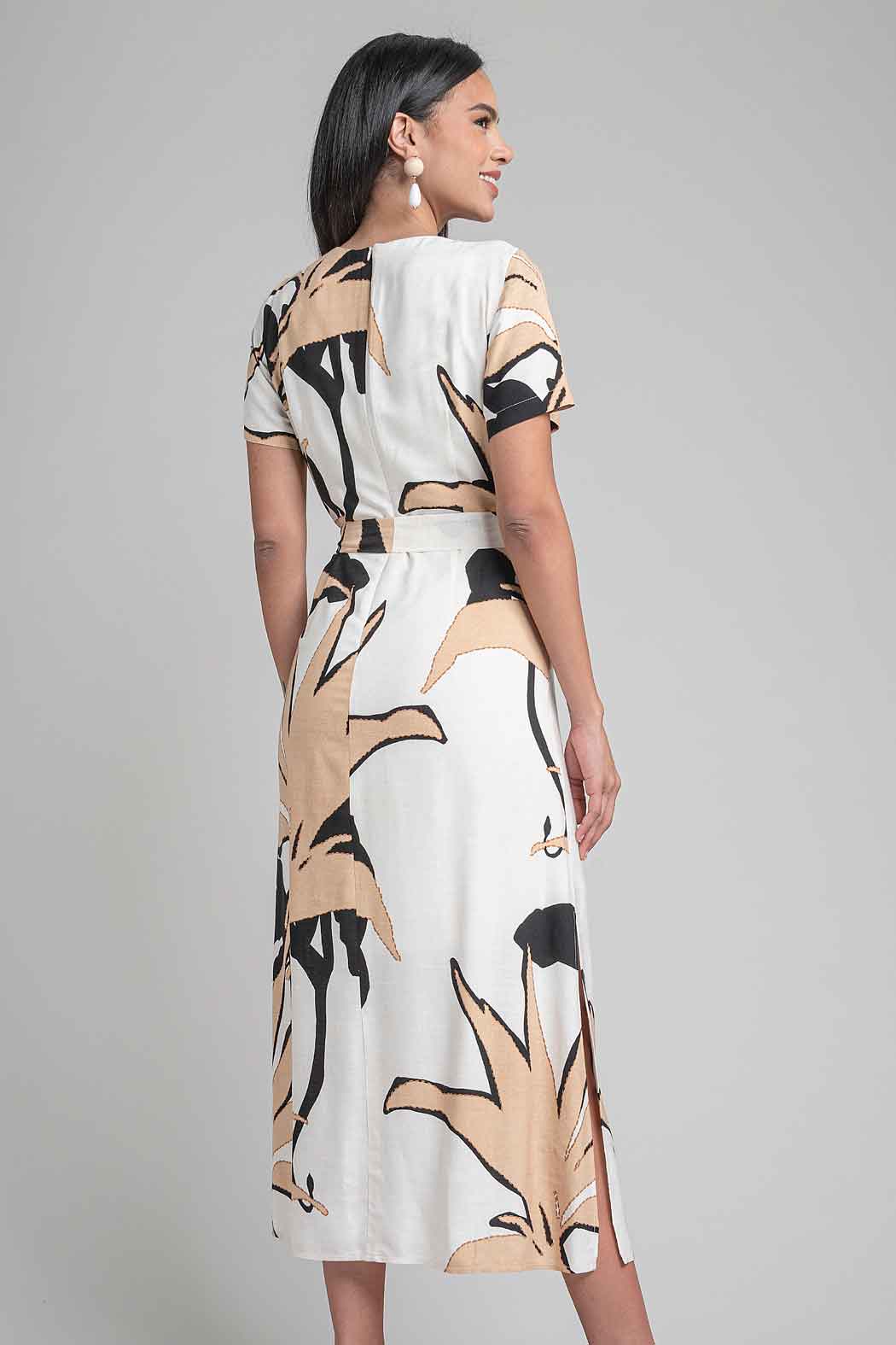 Maxi Vestido Estampado Con Manga Corta