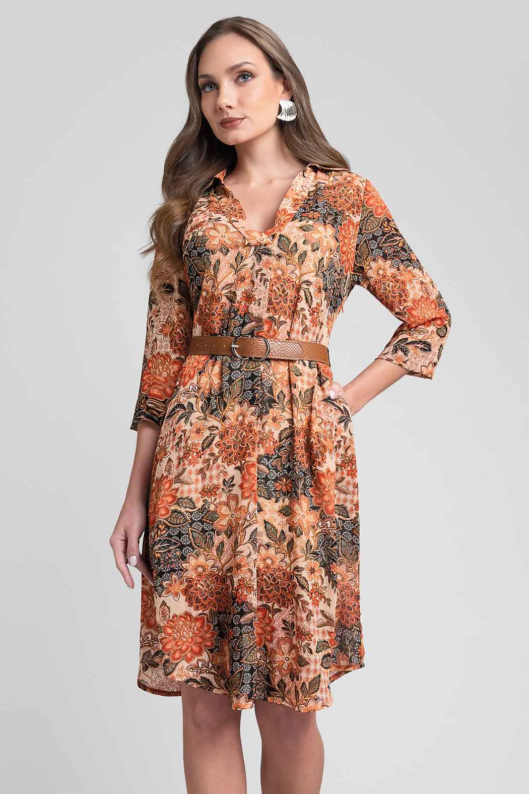 Vestido Estampado Con Escote En V