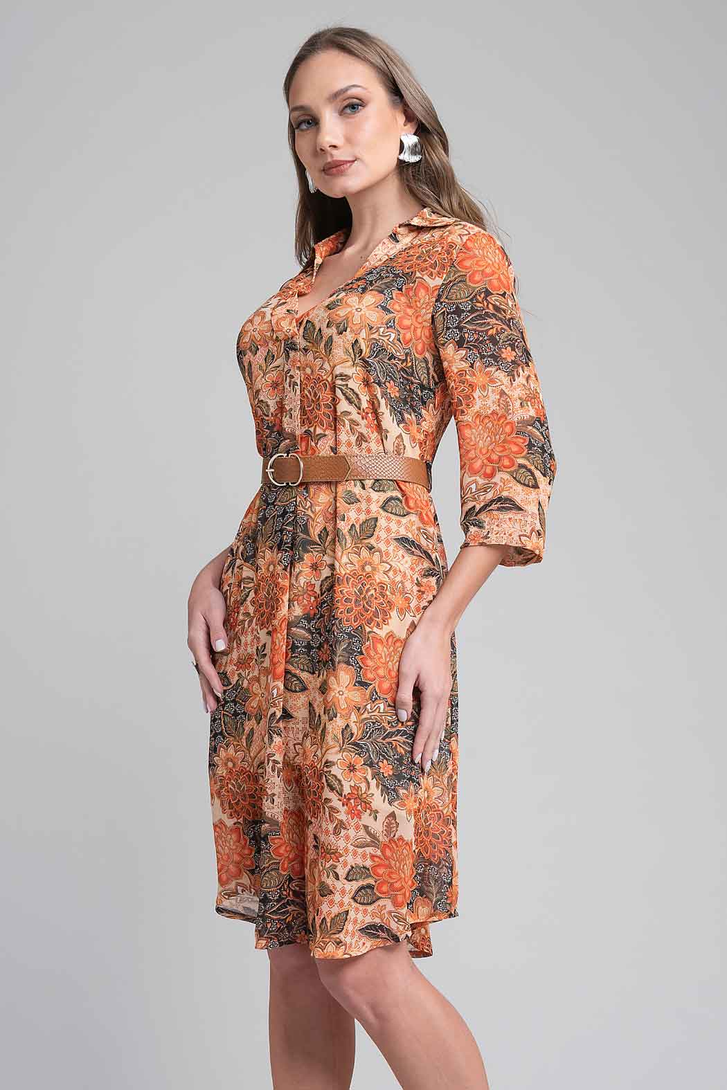 Vestido Estampado Con Escote En V