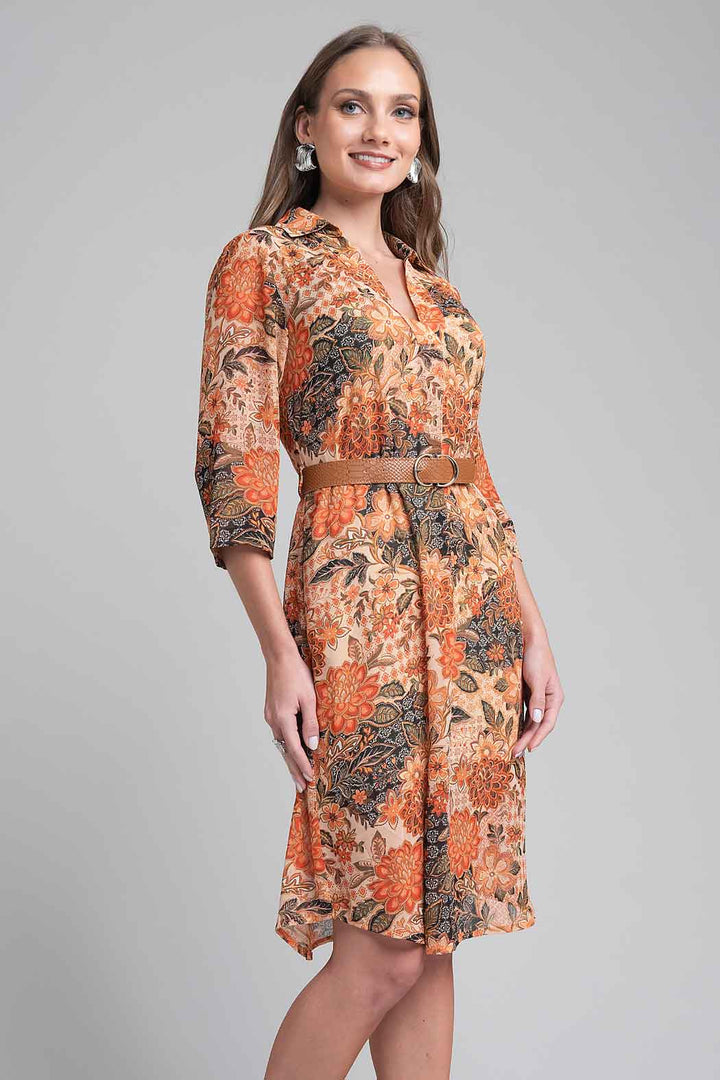 Vestido Estampado Con Escote En V