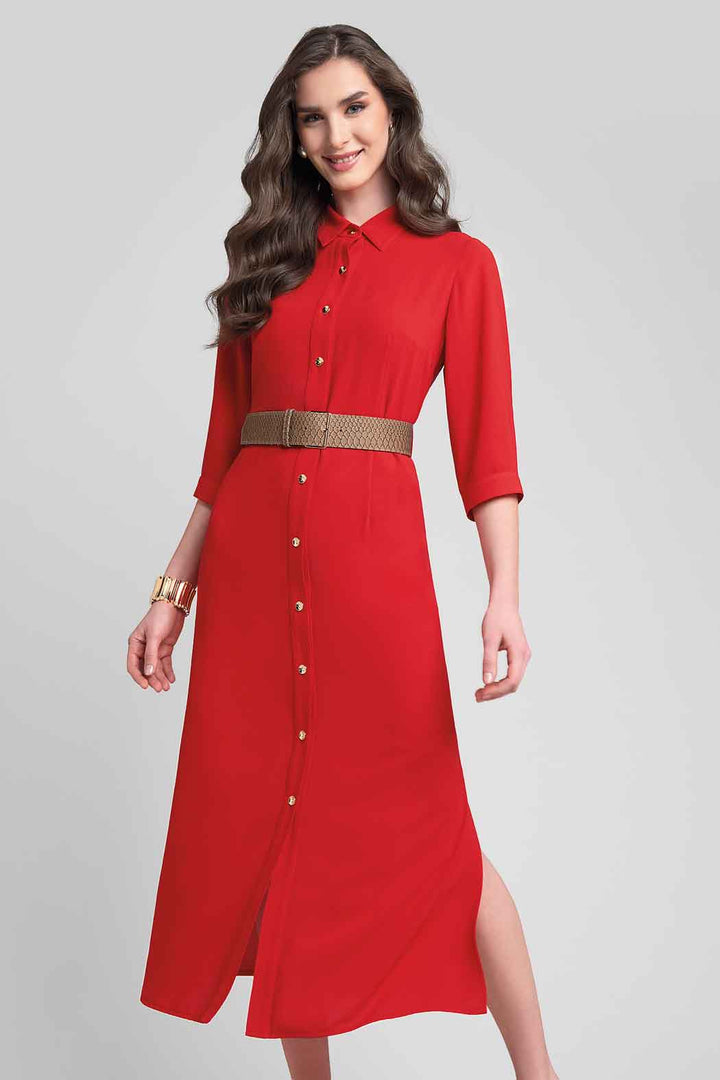 Vestido Camisero Liso Con Cinturon