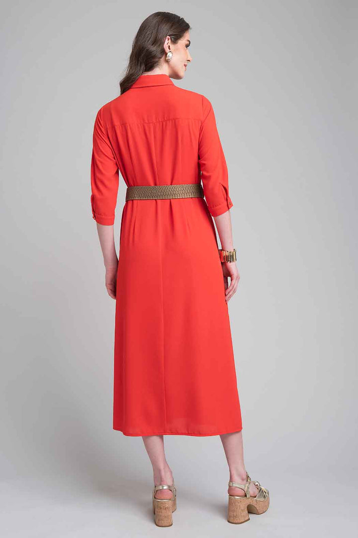 Vestido Camisero Liso Con Cinturon
