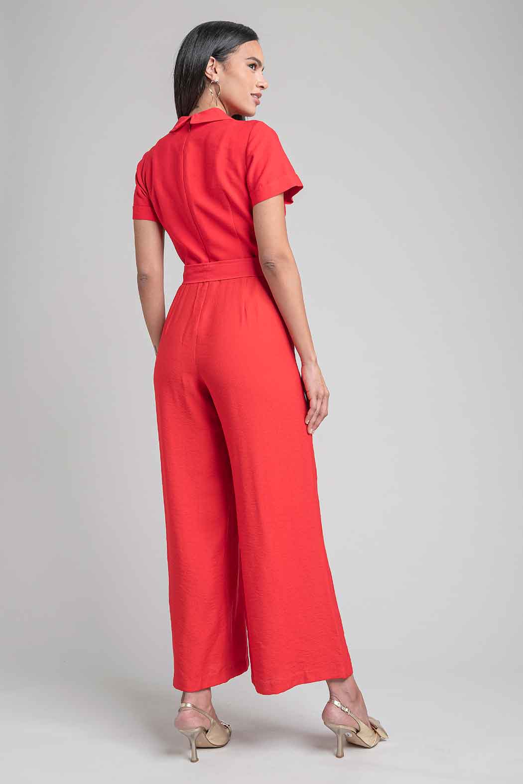 Jumpsuit Liso Con Manga Corta Y Jareta En Cintura