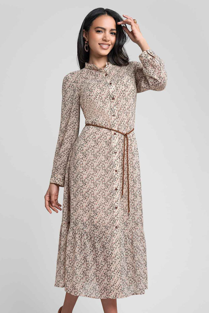 Maxi Vestido Camisero Con Manga Larga