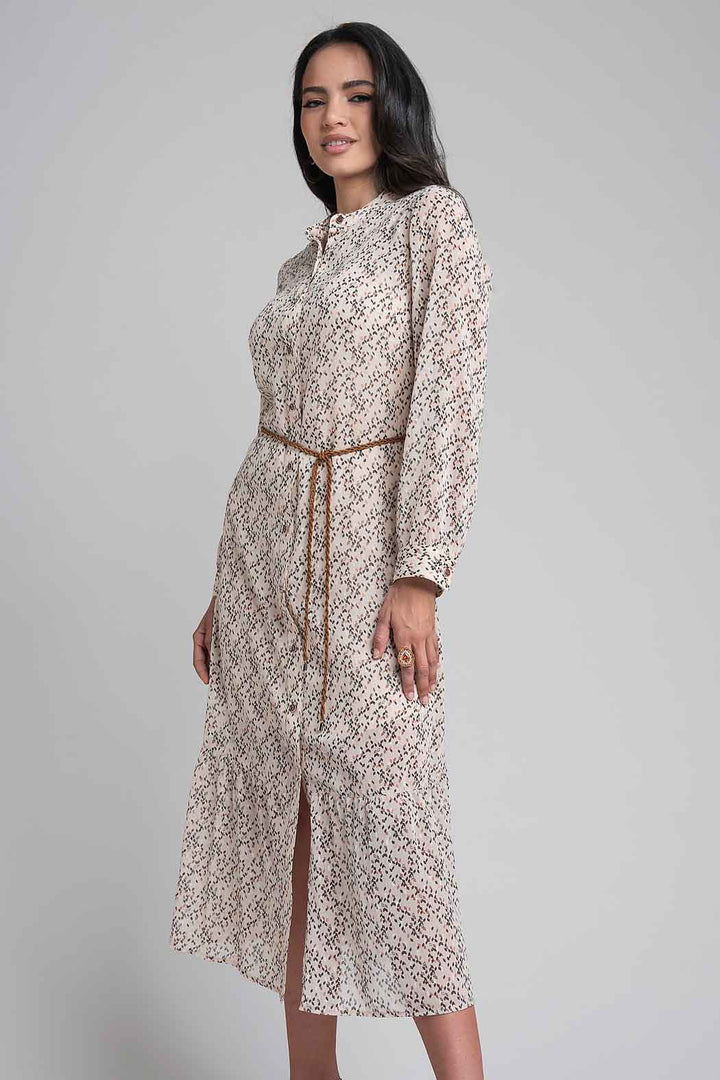 Maxi Vestido Camisero Con Manga Larga