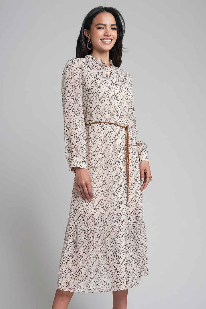 Maxi Vestido Camisero Con Manga Larga